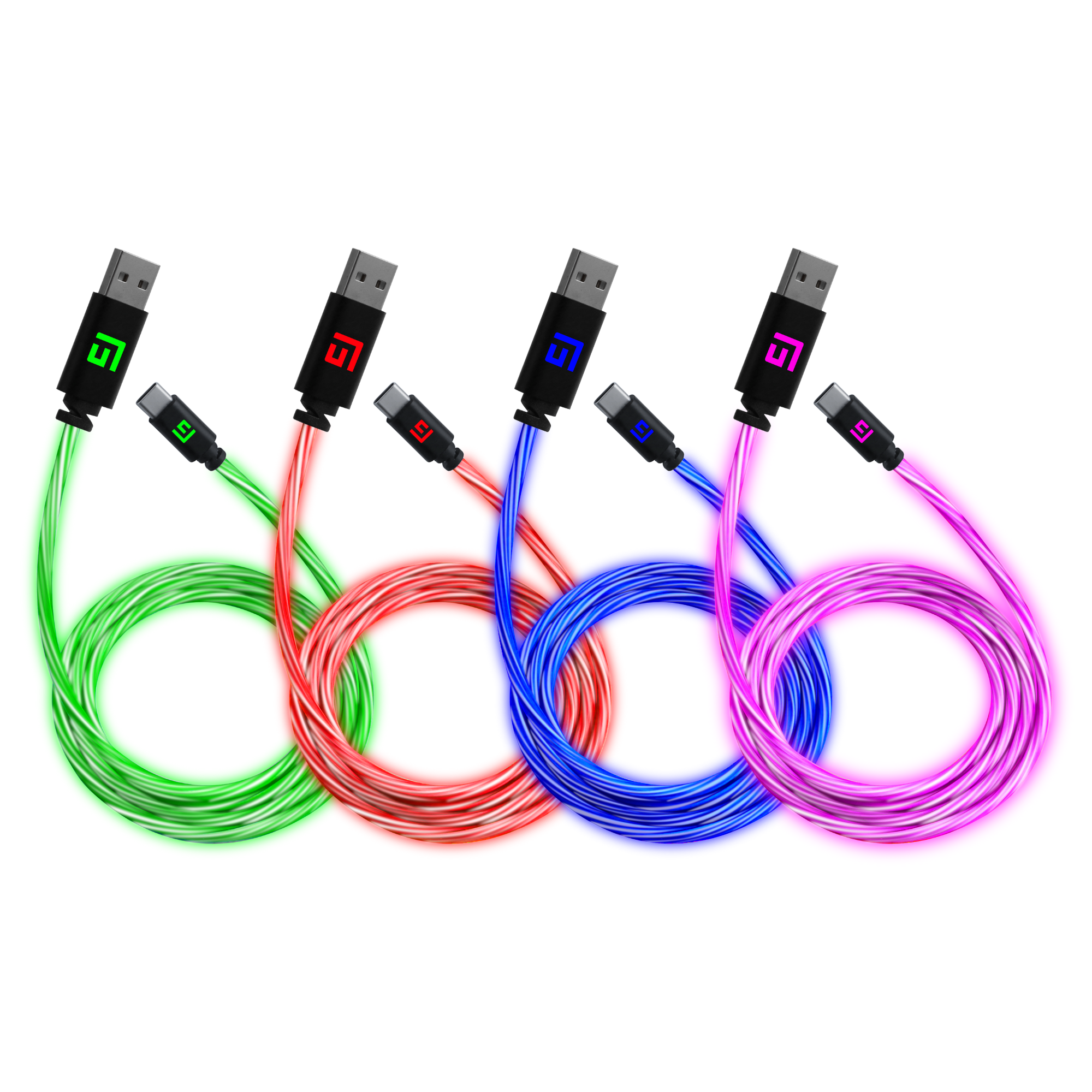 0,5M/2ft LED USB-C/USB-A Kabel | Snabbladdning + Synk (4-Pack)