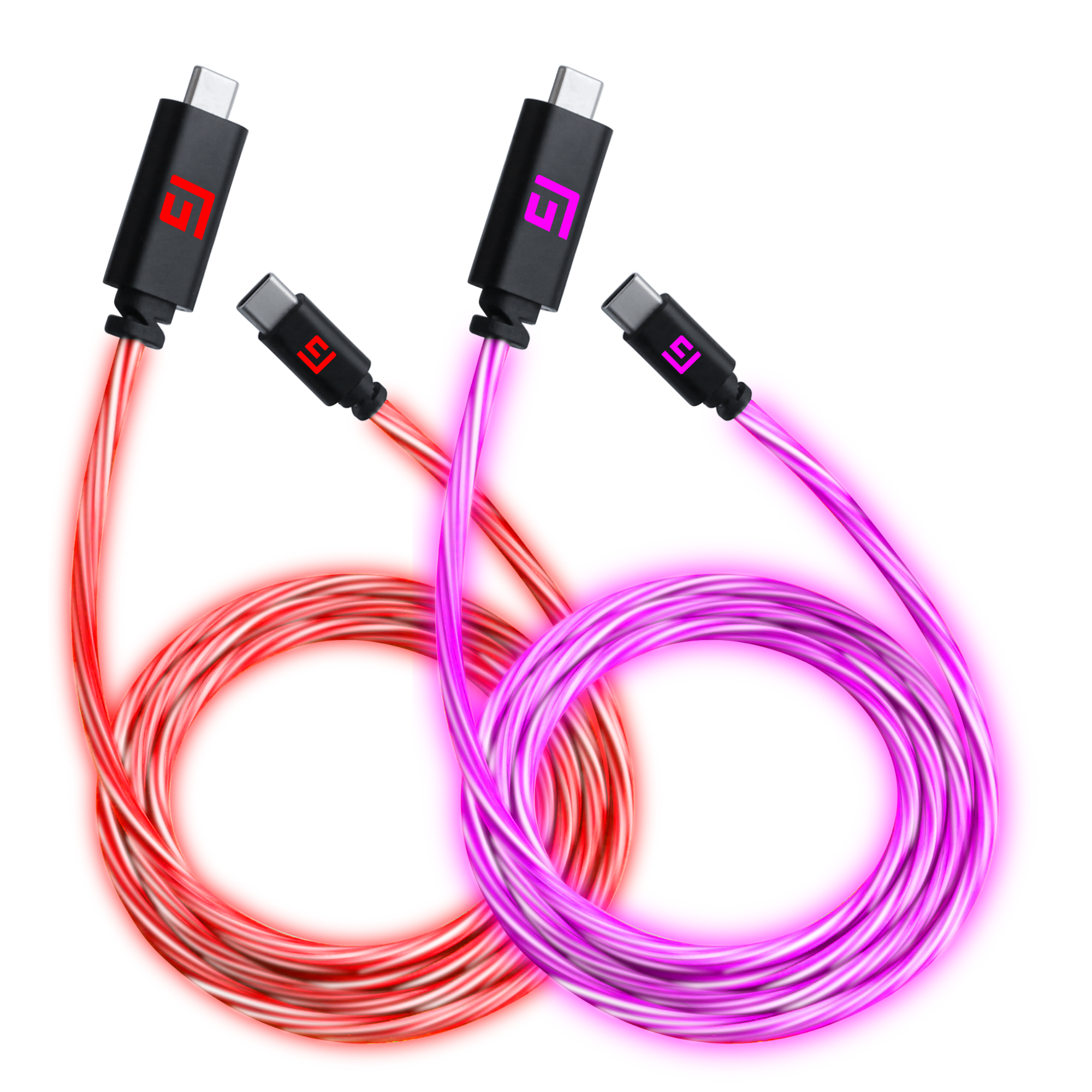 1,5M/5ft LED USB-C/USB-C Kabel | Hurtig Opladning + Synk (2 Pakke)