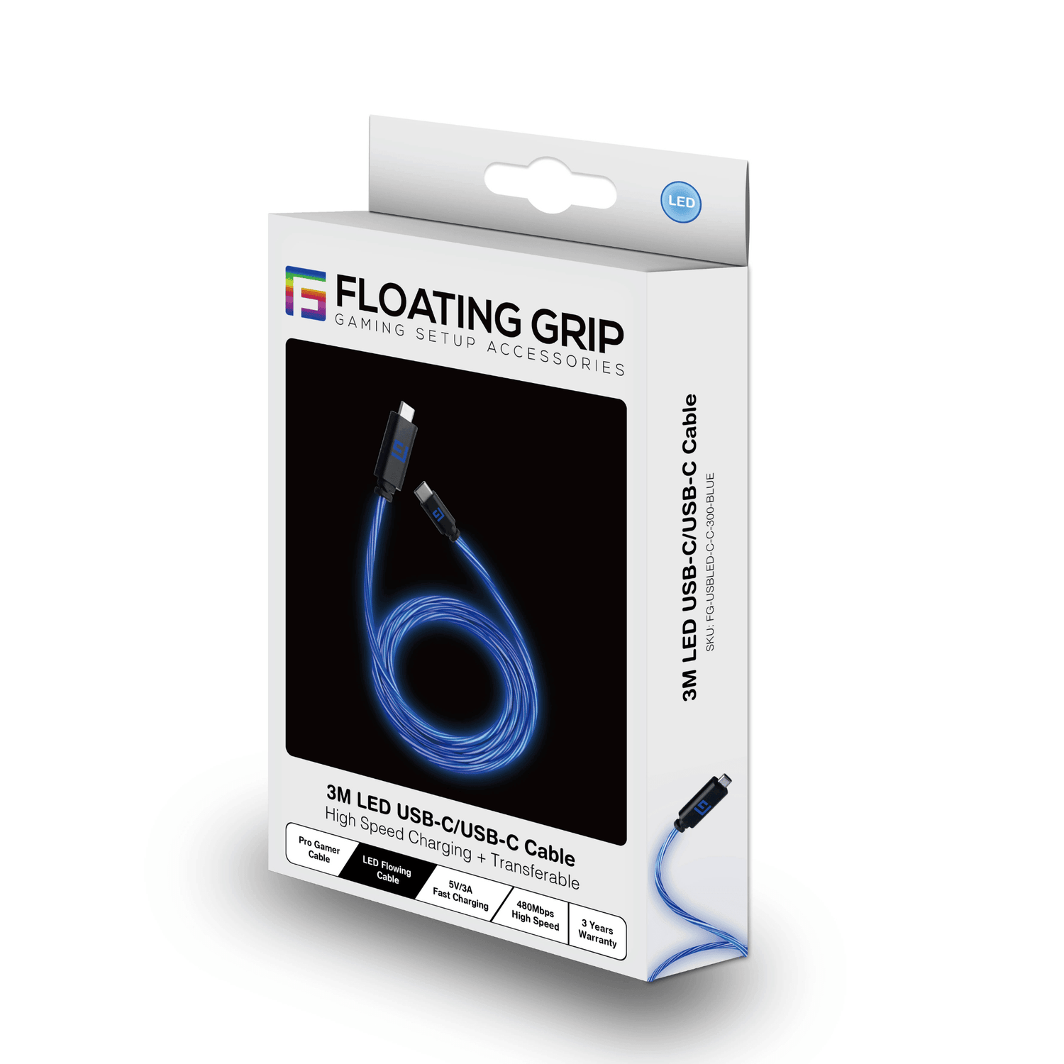 3M/10ft LED USB-C/USB-C Cable | High-Speed Charging + Sync - FLOATING GRIP
