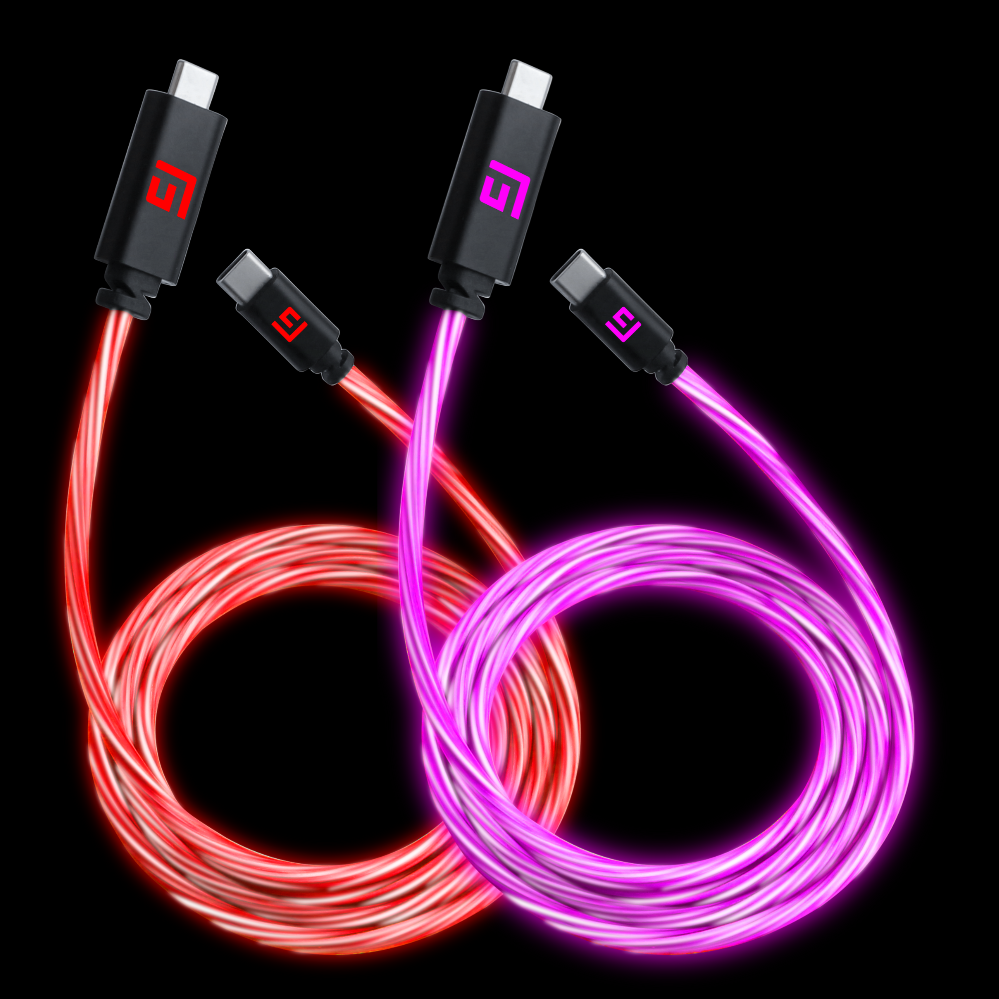 Cable USB-C/USB-C LED de 1,5M/5ft | Carga de alta velocidad + Sincronización (Paquete de 2)
