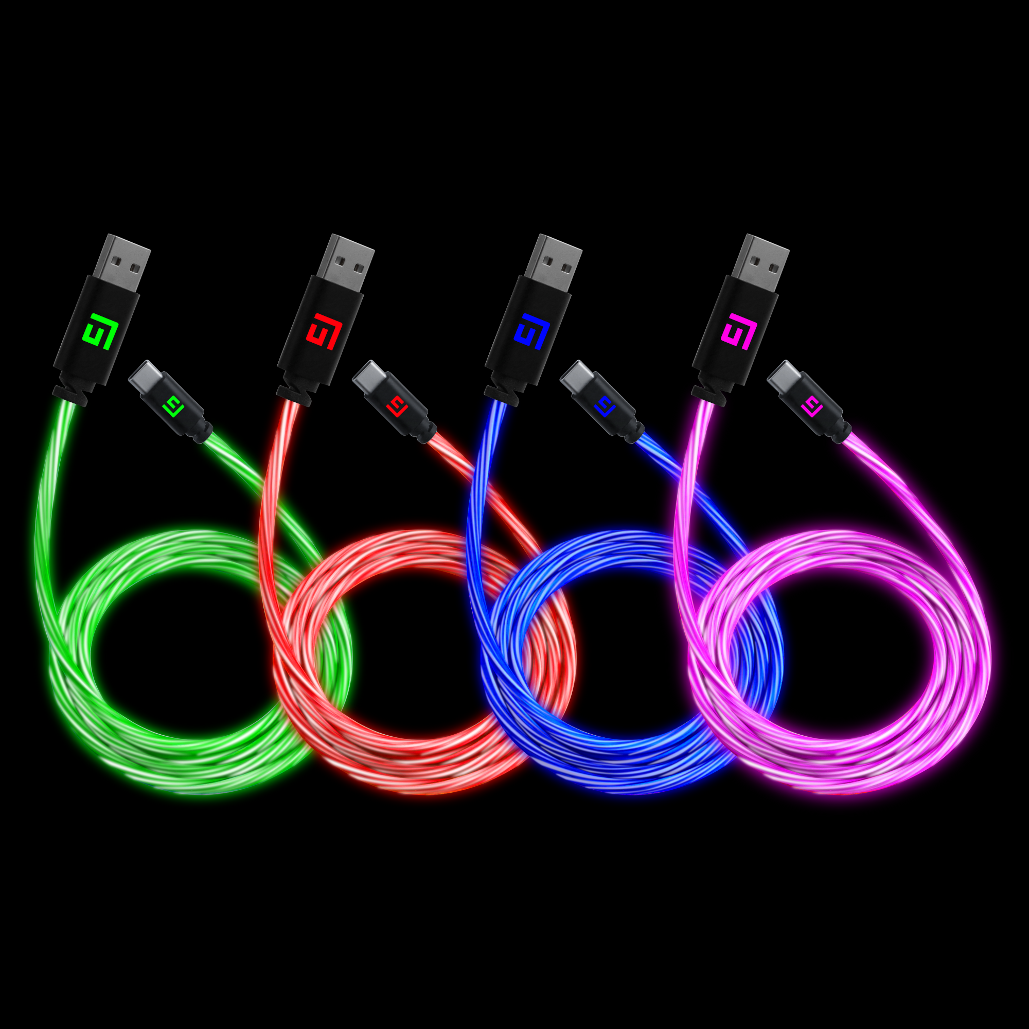 0,5M/2ft LED USB-C/USB-A Kabel | Snabbladdning + Synk (4-Pack)
