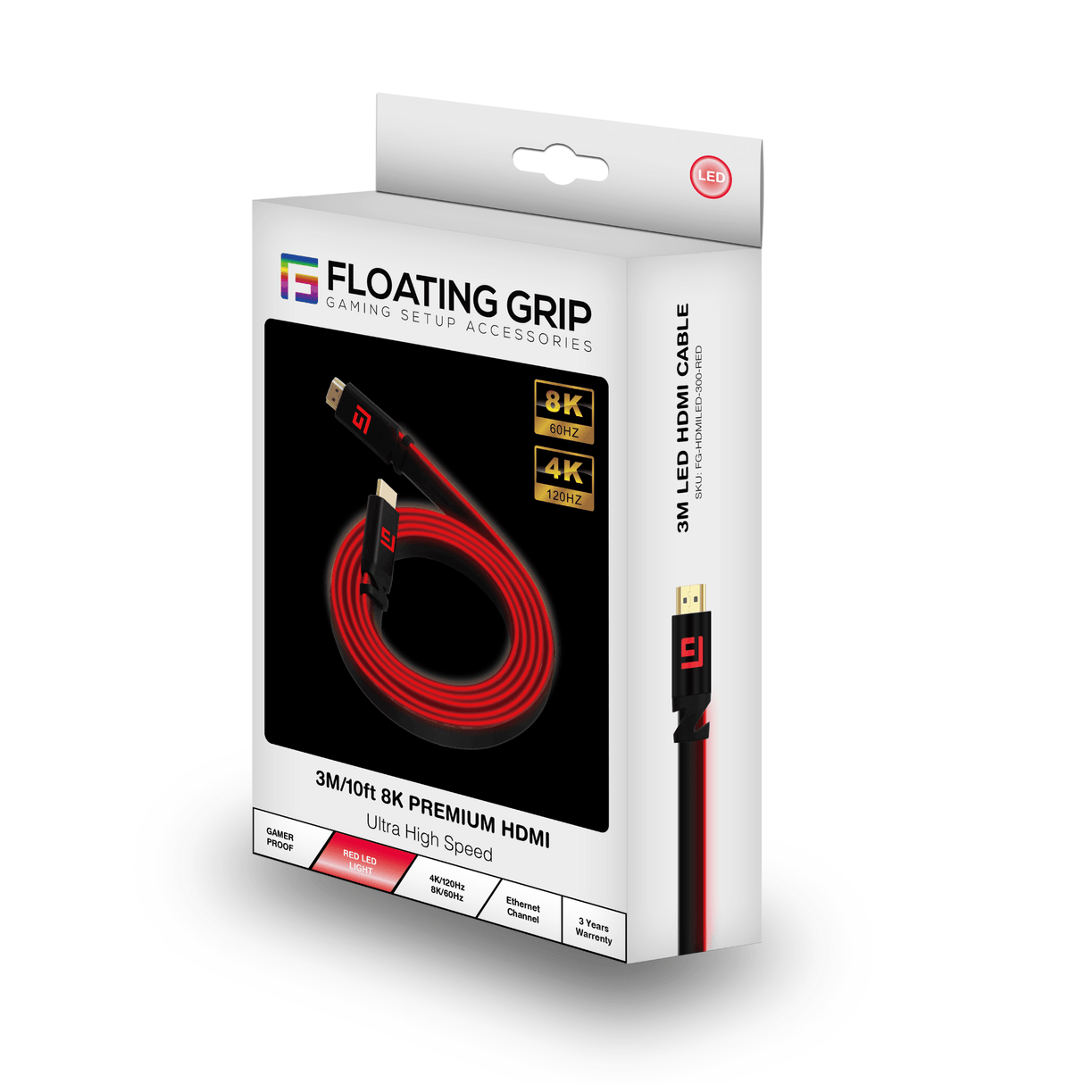 Premium HDMI Cable | Ultra High-Speed Performance and LED Lighting | V2.1 | 8K/60Hz - FLOATING GRIP