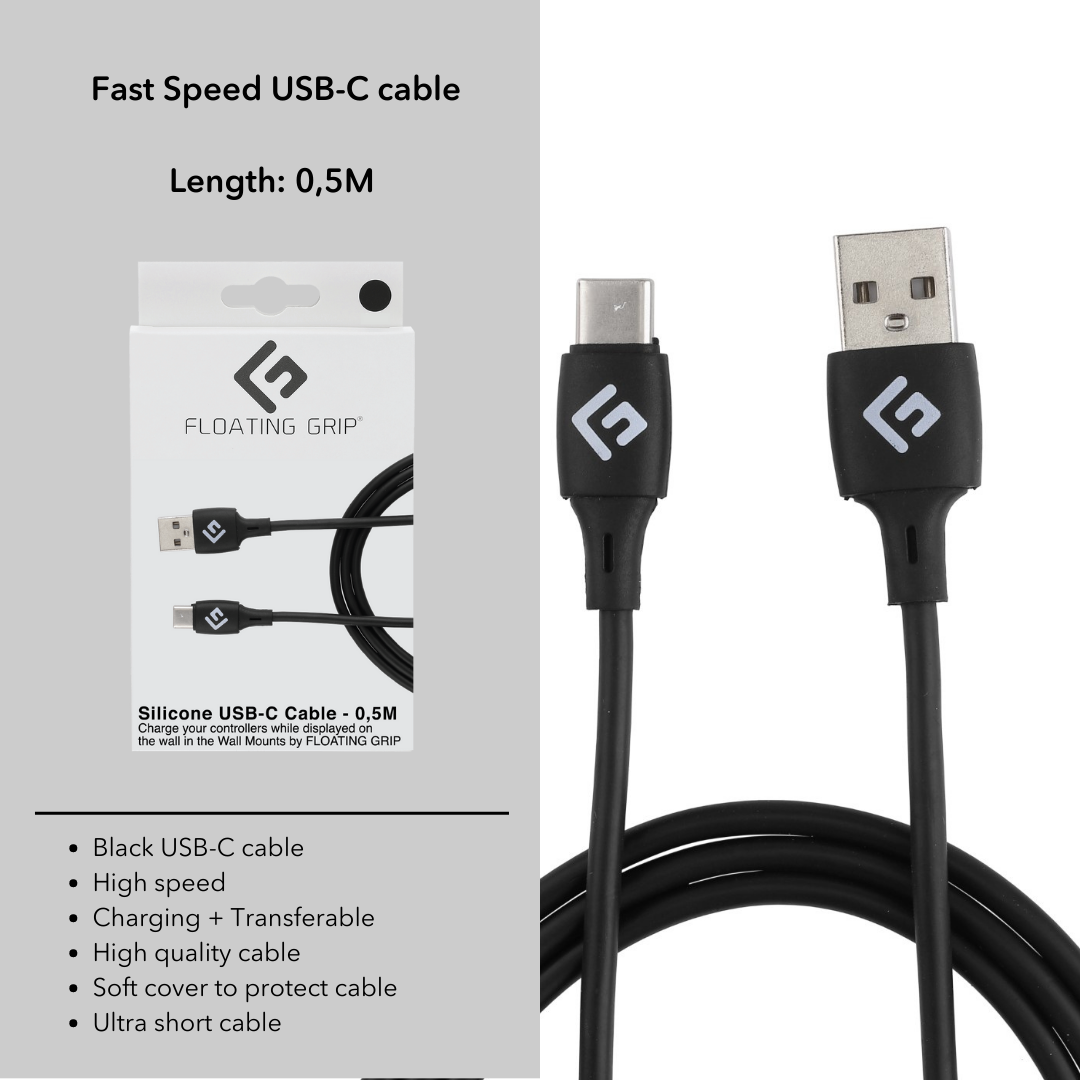 0,5M/2ft USB-C/USB-A Kabel | Snabbladdning + Synkronisering
