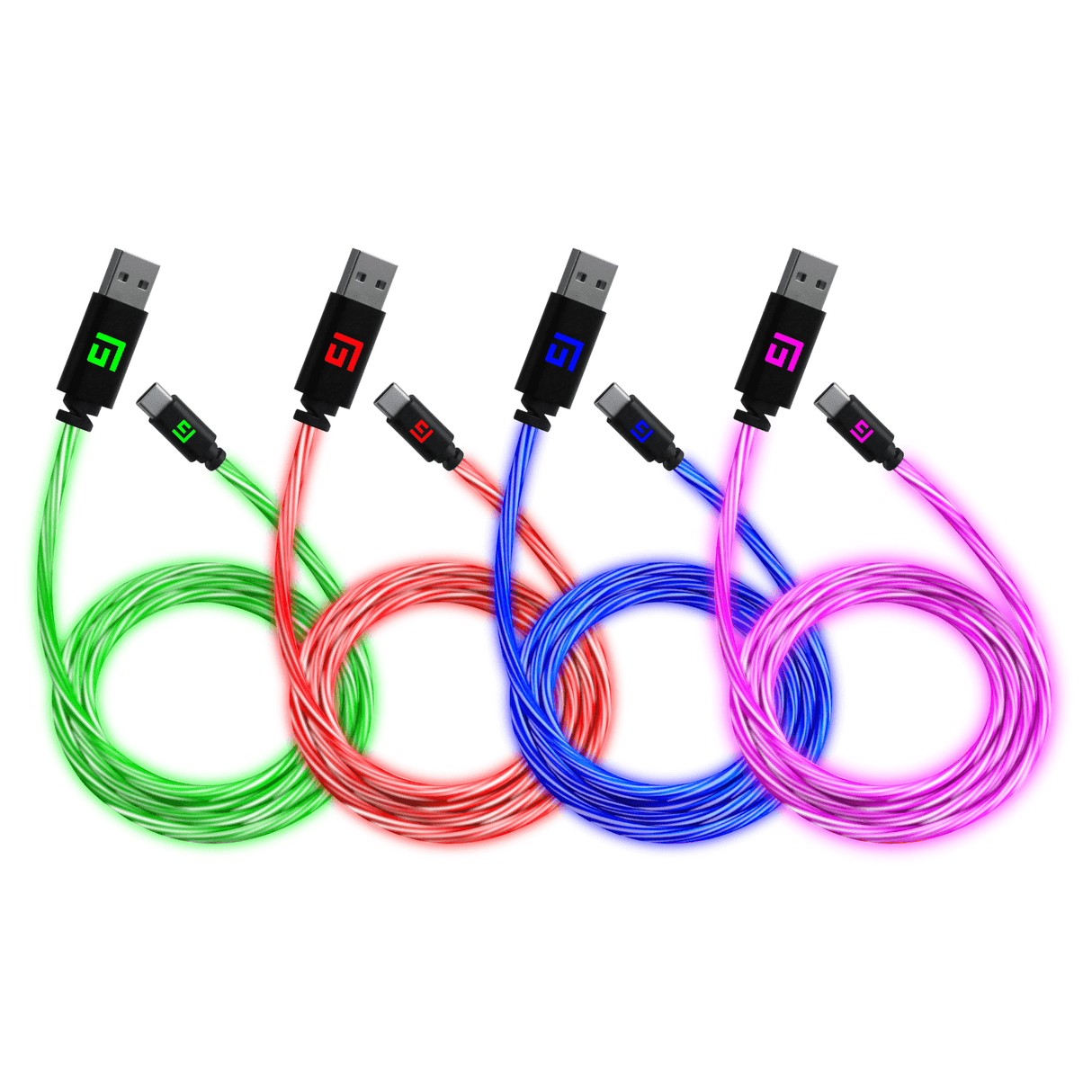 0,5M/2ft LED USB-C/USB-A Cable | High-Speed Charging + Sync (4 Pack) - FLOATING GRIP