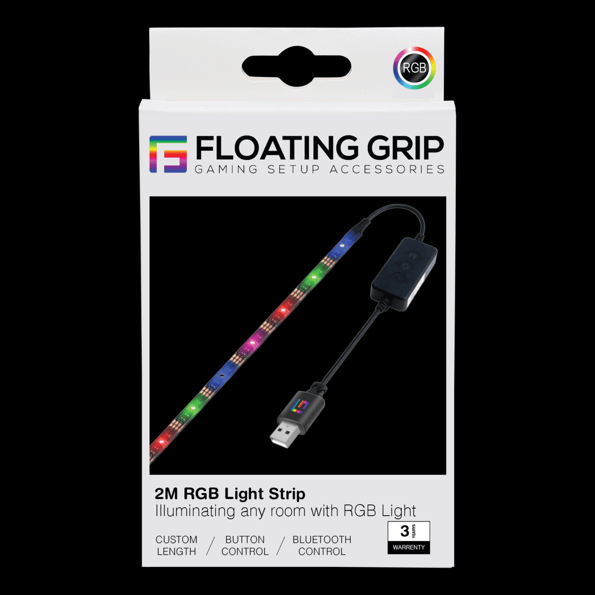 2M/7ft RGB Light Strip with Bluetooth and Remote Control - FLOATING GRIP