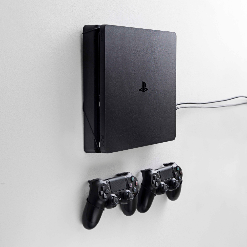 Soporte de pared (fibra de carbono) en la pared para consola PS4 Slim con  tornillos de montaje detrás de TV para accesorios PS4 (PS4 Slim)