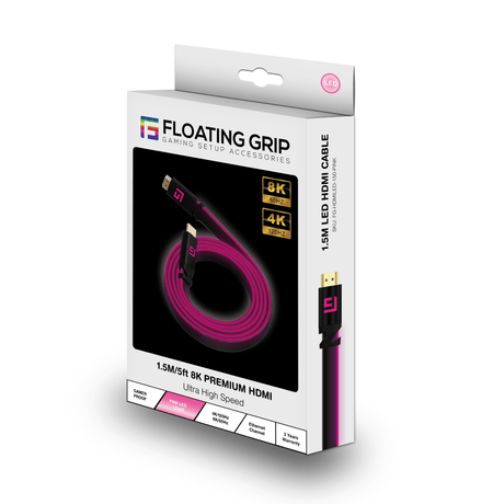 Premium 1.5M/5ft HDMI Cable | Ultra High-Speed Performance and LED Lighting | V2.1 | 8K/60Hz - FLOATING GRIP