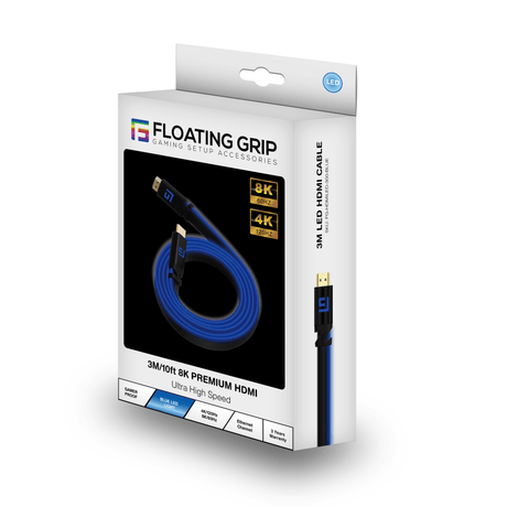 Premium 3M/10ft HDMI Cable | Ultra High-Speed Performance and LED Lighting | V2.1 | 8K/60Hz - FLOATING GRIP