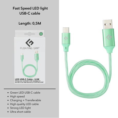 0,5M/2ft LED USB-C/USB-A Cable | High-Speed Charging + Sync - FLOATING GRIP