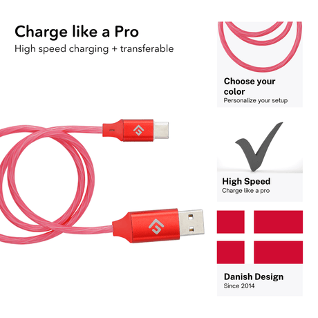 0,5M/2ft LED USB-C/USB-A Cable | High-Speed Charging + Sync - FLOATING GRIP