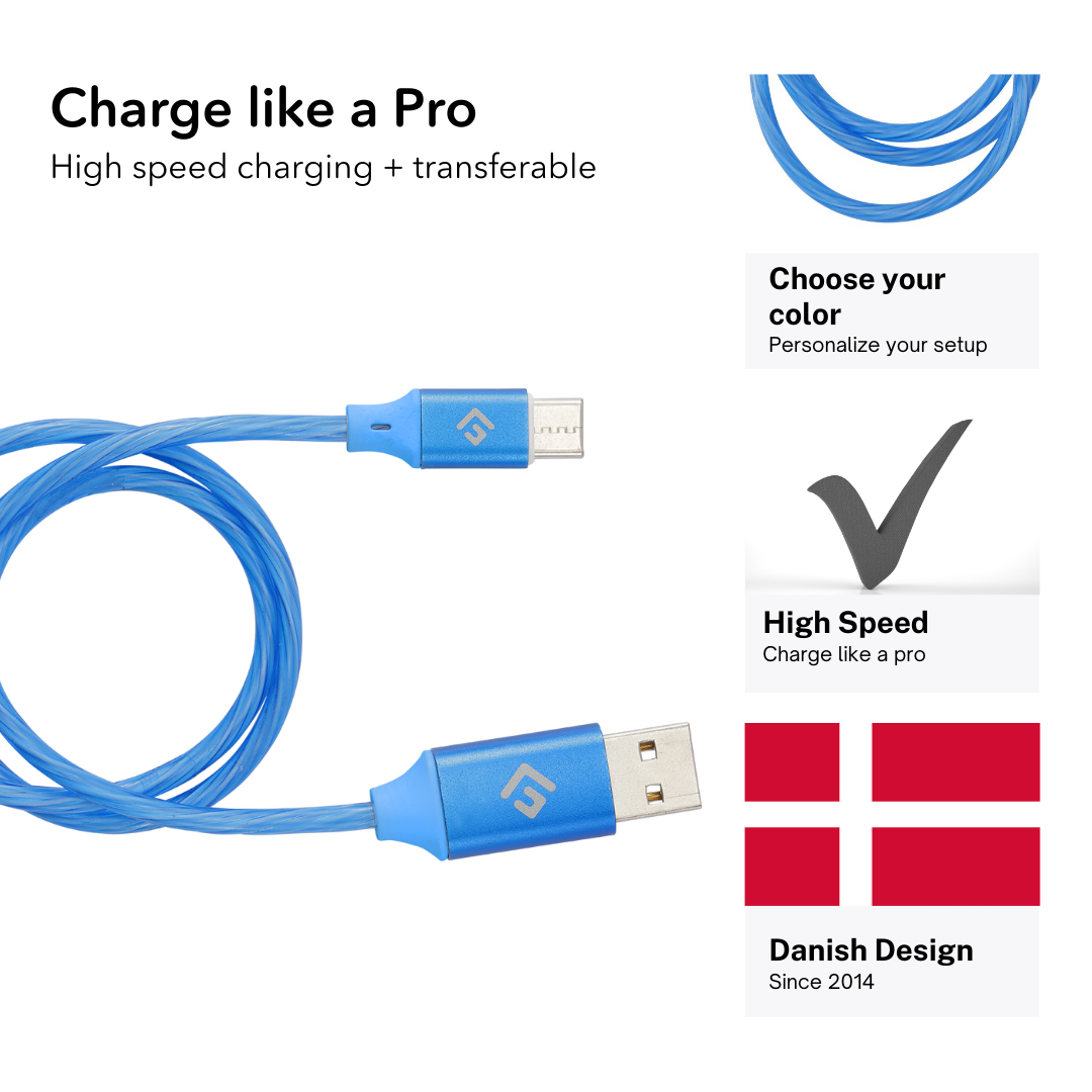 0,5M LED USB-C/USB-A højhastigheds kabel | Blå LED lys