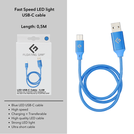 0,5M/2ft LED USB-C/USB-A Cable | High-Speed Charging + Sync - FLOATING GRIP