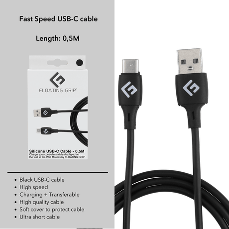 0,5M/2ft USB-C/USB-A Cable | High-Speed Charging + Sync - FLOATING GRIP