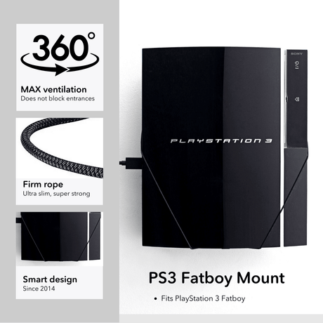 PS3 Fatboy Wall Mount by FLOATING GRIP | SONY PlayStation 3 Fatboy - FLOATING GRIP