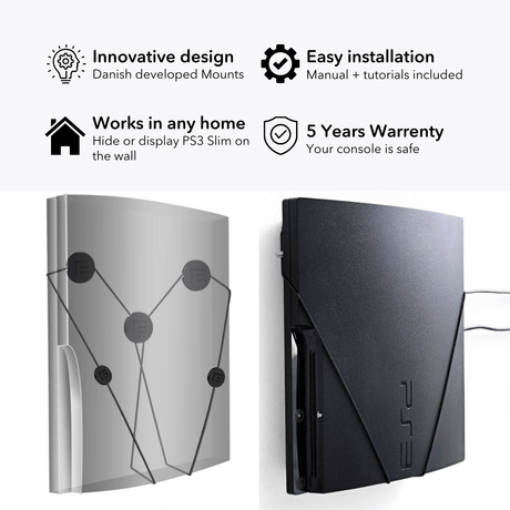 PS3 Slim Wall Mount by FLOATING GRIP | SONY PlayStation 3 Slim - FLOATING GRIP