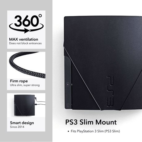 PS3 Slim Wall Mount by FLOATING GRIP | SONY PlayStation 3 Slim - FLOATING GRIP